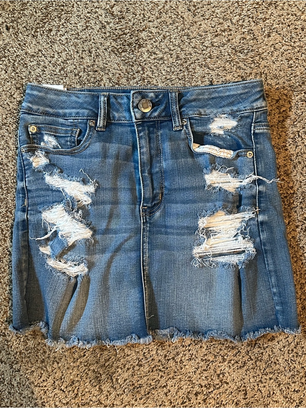 American Eagle Outfitters Ripped Blue Denim Mini Skirt